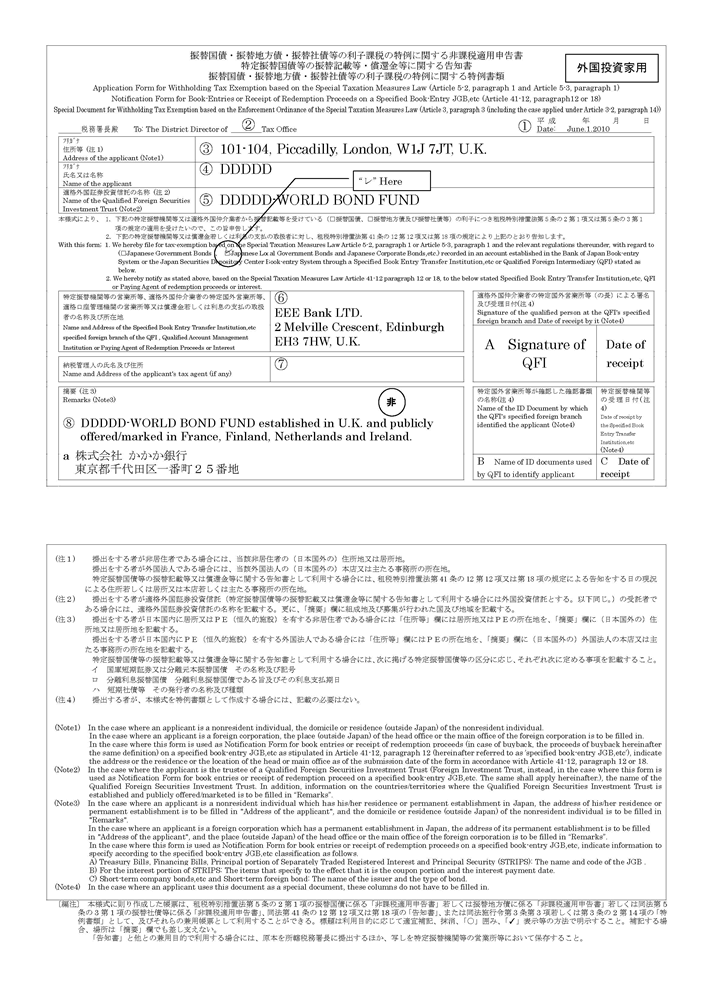 Attachment 1-2 Example of completion by a qualified foreign securities investment trust